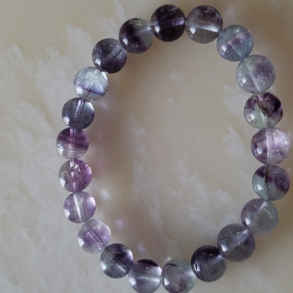 Natural purple colors Fluoride crystal quartz 9mm beads bracelet - Picture 3 of 4